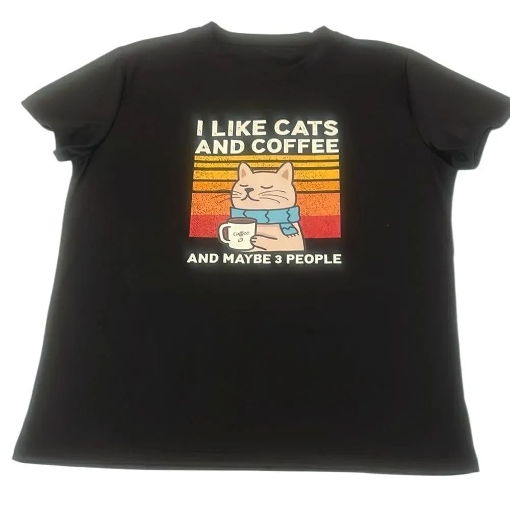 NWOT SHEIN szXL short sleeve T-Shirt “I like cats coffee & maybe 3 people”